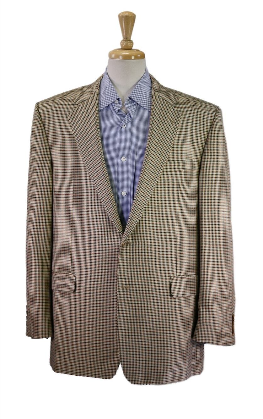 Hickey Freeman Gold Blue Green Check Wool Silk 2-Btn Sportcoat Blazer 44R